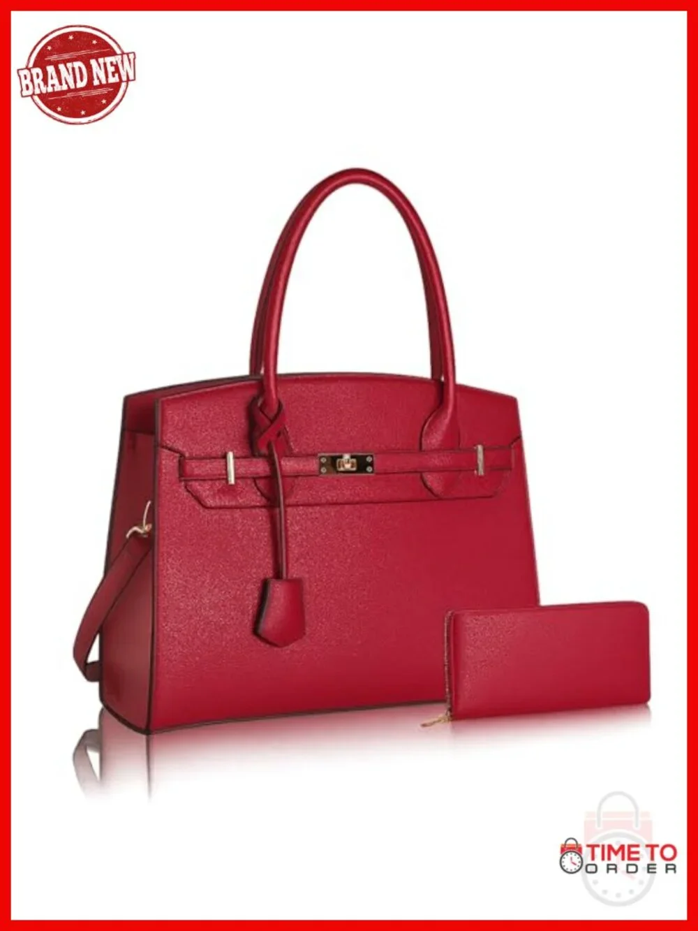 Vegan Leather Top Handle Satchel with Wallet, Adjustable Strap Shoulder Bag